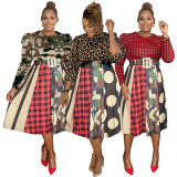 SC Plus Size Press Pleated Printed Long Sleeve Big Swing Two Piece Set NNWF-7973