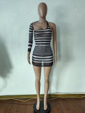 SC Fashion Striped Mesh Sexy Dress YUEM-6676