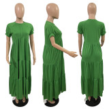 SC Solid Color Short Sleeve Loose Knit Maxi Dress GRNH-28302