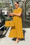 SC Solid Color Short Sleeve Loose Knit Maxi Dress GRNH-28302
