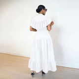 SC Solid Color Short Sleeve Loose Shirt Dress GRNH-28393