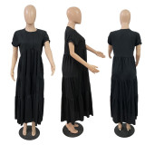 SC Solid Color Short Sleeve Loose Knit Maxi Dress GRNH-28302