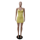 SC Solid Color Sling Slim Mini Dress QXTF-8856