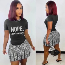 SC Letter Print Casual Sport Two Piece Skirt Set NYMF-066