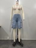 SC Casual Holes Denim Five Pointed Pants OD-8592