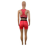 SC Print Vest Shorts Yoga Two Piece Set QXTF-8852