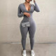 SC Long Sleeve Zipper Slim Jumpsuit LM-8377