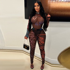 SC Mesh See Through Mesh Tight Bodysuit+Pant 2 Piece Set YNSF-2629