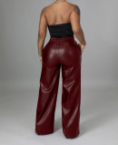 SC Black PU Leather Pocket Wide Leg Pants BGN-211