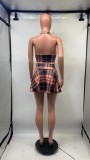 SC Fashion Plaid Print Vest Two Piece Skirt Set GDNY-1016