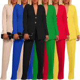 SC Solid Color Long Sleeve Blazer Two Piece Pants Set BGN-309