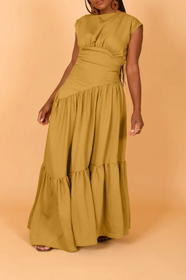 SC Solid Color Sleeveless Wrinkled Loose Maxi Dress BGN-301