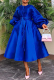 SC Solid Color Glossy Loose Lantern Sleeve Midi Dress BGN-311