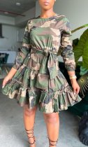 SC Camouflage Print Tie Up Midi Dress AIL-176