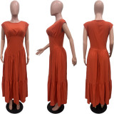 SC Solid Color Sleeveless Wrinkled Loose Maxi Dress BGN-301