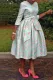 SC O Neck Tie Up Print 3/4 Sleeve Midi Dress BGN-0011