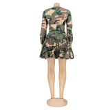 SC Camouflage Print Tie Up Midi Dress AIL-176