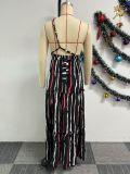 SC Print Patchwork Tie Up Backless Maxi Dress NY-10708