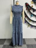 SC Plaid Print Sleeveless Patchwork Long Dress NY-10713