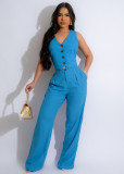 SC Sleeveless Solid Vest And Pants Two Piece Set AIL-265