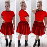 SC Fashion Print Patchwork Knit Pleated Skirt Two Piece Set LA-3340