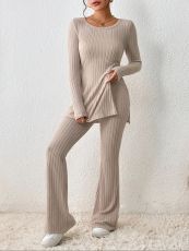 SC Casual Solid Color Long Sleeve Two Piece Pants Set QY-55777