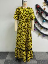 SC Sexy Print Loose Half Sleeve Maxi Dress NY-10722