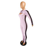 SC Long Sleeve Shawl Sexy Mesh Patchwork Jumpsuit Suit YMT-6178