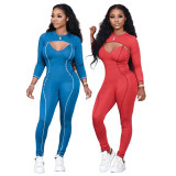 SC Solid Color Crop Tops And Sling Jumpsuit Two Piece Set YMT-6232