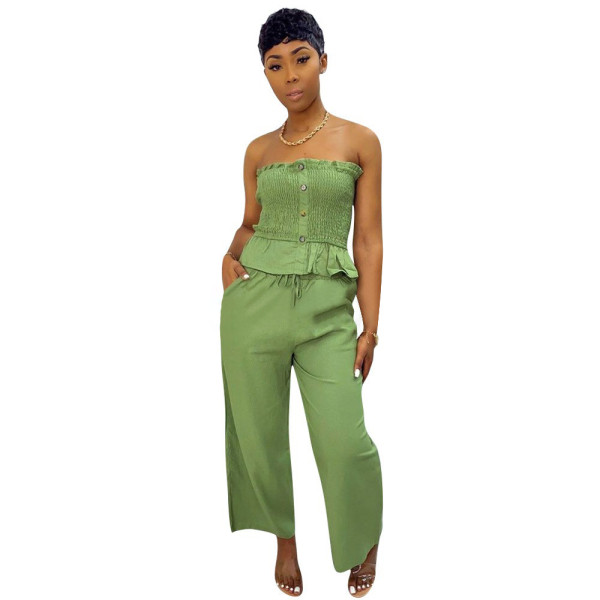 SC Solid Wrap Chest Tops And Loose Pants 2 Piece Set YMT-6162