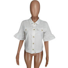 SC White Single Breasted Solid Color Denim Shirt YMT-6061