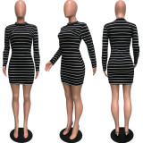SC Casual Stripe Long Sleeve Mini Dress BGN-116