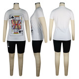SC Plus Size Poker Printed T Shirt Shorts Two Piece Suit TE-4672