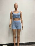 SC Casual Knit Sleeveless Shorts Two Piece Set NYF-8161