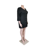 SC Plus Size 3/4 Sleeve Single-Breasted Casual Dress QYXZ-9976