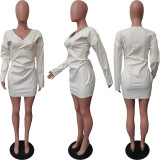 SC Long Sleeve V Neck Solid Mini Dress BGN-274