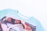 SC Print Short Sleeve T Shirt Two Piece Skrit Set XEF-40146