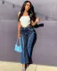SC Washed Color Blocked Micro Flare Jeans LA-3230
