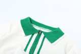 SC Lapel Neck Color Block Half Sleeve Two Piece Skirts Set XEF-43338