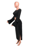 SC Long Sleeve Loose Split Skirt Two Piece Set YMT-6163