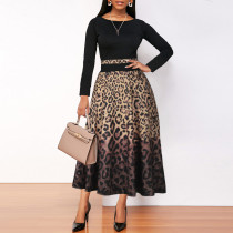 SC Plus Size Long Sleeve Leopard Print Midi Dress XHSY-19965