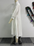 SC Solid Lantern Sleeve Irregular Shirt Dress NY-10738