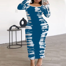 SC Plus Size Print Long Sleeve Tight Maxi Dress GDAM-218372