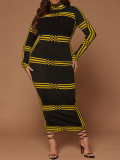 SC Plus Size Long Sleeve Stripe Maxi Dress GDAM-218326