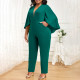 SC Plus Size Solid Bat Cloak Sexy V-Neck Jumpsuit NNWF-P3049