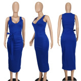 SC Fashion V-neck Solid Color Maxi Dress YD-8804