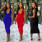 SC Fashion V-neck Solid Color Maxi Dress YD-8804