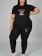 SC Plus Size Letter Print Short Sleeve 2 Piece Set OY-6517