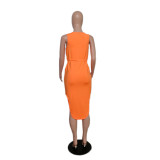 SC Plus Size Fashion Sleeveless Drawstring Midi Dress QYXZ-9983