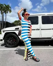 SC Stripe Color Blocking Split Casual Dress OD-8677